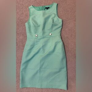 Tahari ADORABLE Mint Green Textured Polka Dot Waisted Sheath Dress sz10